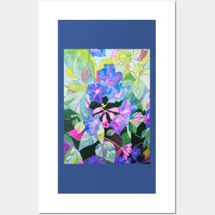 Purple blue Bindweed (morning glory) flowers in watercolor Posters and Art